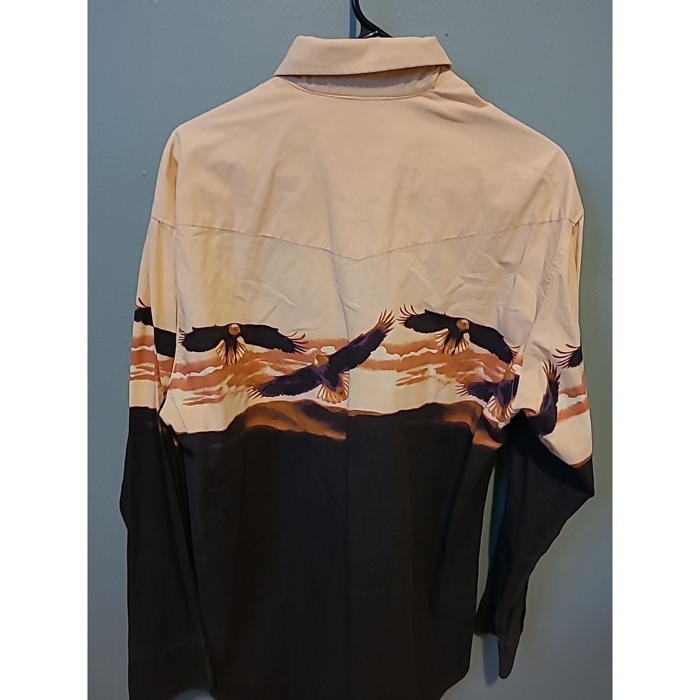 Vintage Roper Western Wear Button Up‎ Pearl Snap With Flying Eagles/Mountains L - Picture 8 of 8